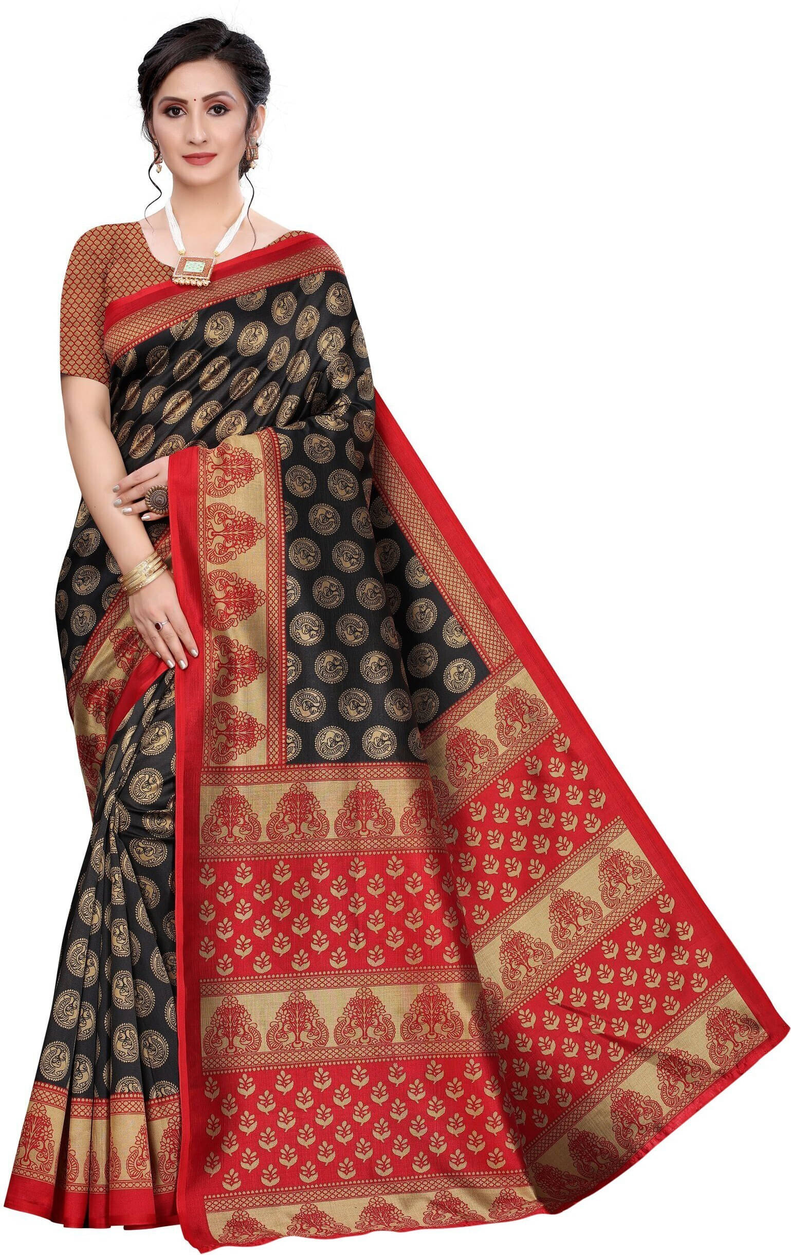     			Suali Art Silk Printed Saree With Unstitched Blouse Piece ( Multicolor )