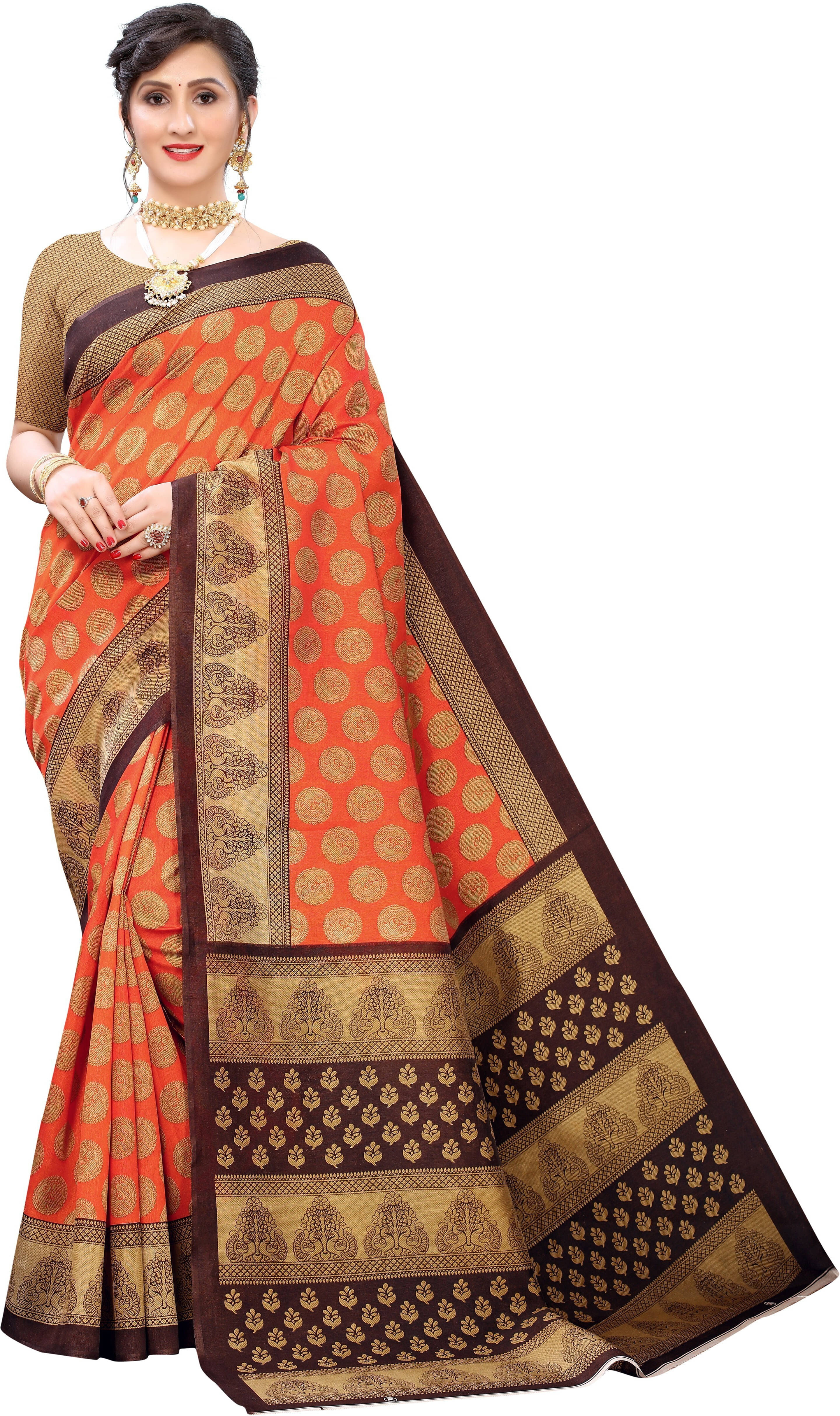     			Suali Art Silk Printed Saree With Unstitched Blouse Piece ( Red )