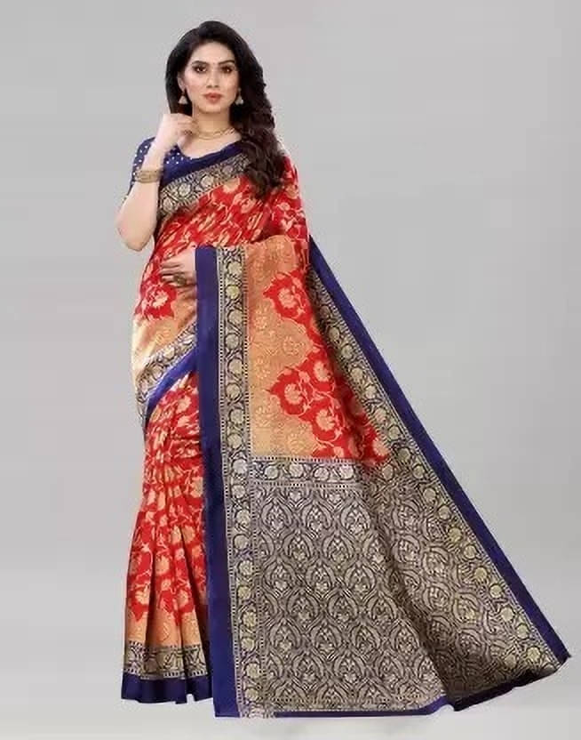     			Suali Art Silk Printed Saree With Unstitched Blouse Piece ( Red )