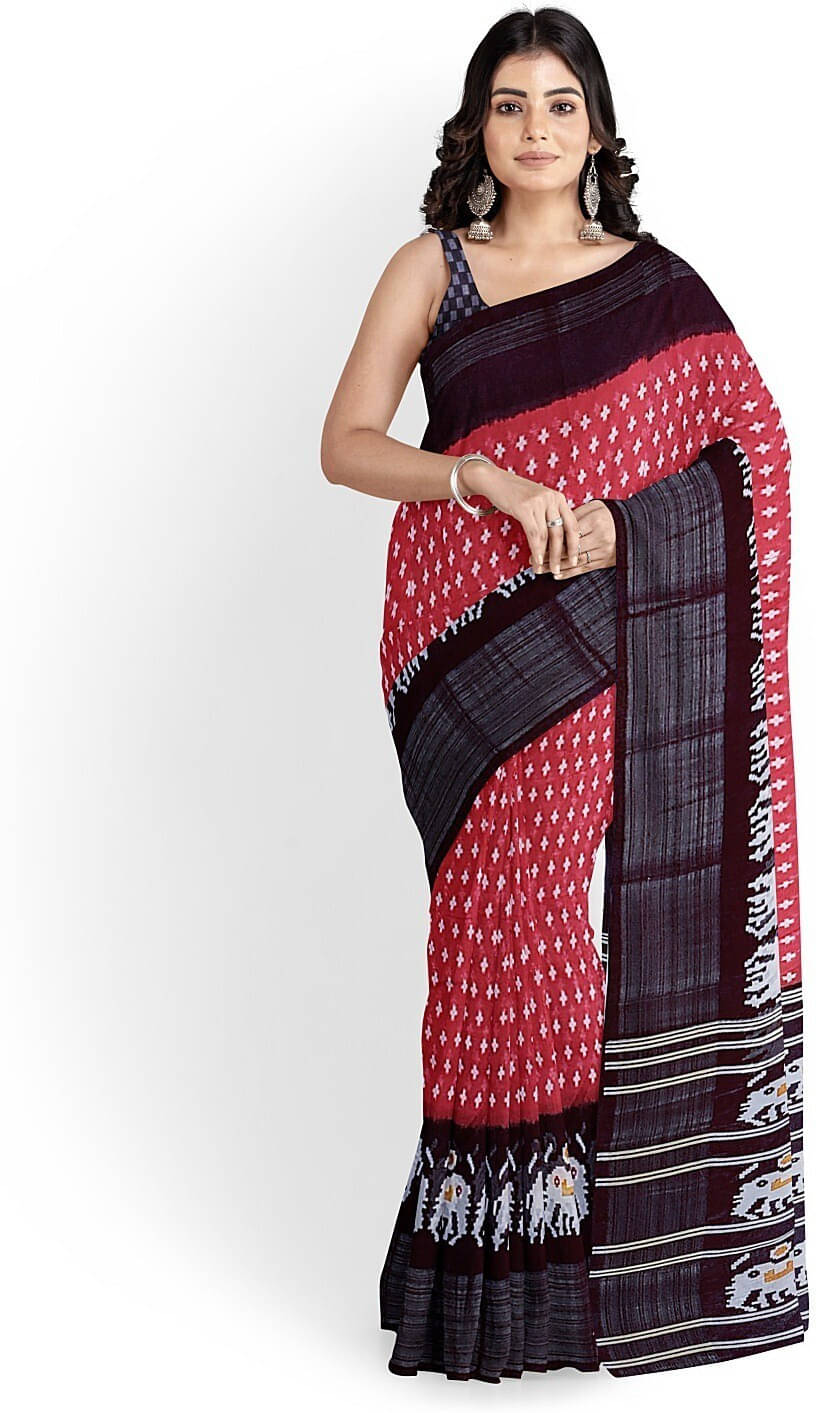     			Suali Art Silk Printed Saree With Unstitched Blouse Piece ( Orange )