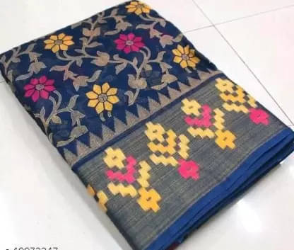     			Suali Art Silk Printed Saree With Unstitched Blouse Piece ( Blue )