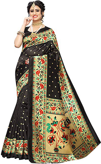 Suali Art Silk Printed Saree With Unstitched Blouse Piece ( Black ) Suali Art Silk Printed Saree With Unstitched Blouse Piece ( Black )