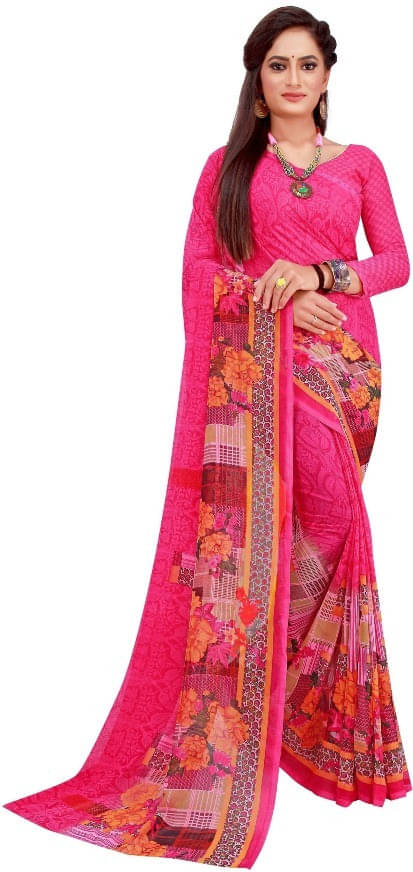     			Suali Art Silk Printed Saree With Unstitched Blouse Piece ( Pink )