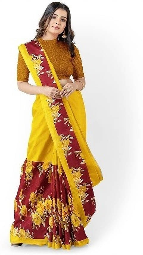 Suali Art Silk Printed Saree With Unstitched Blouse Piece ( Brown ) Suali Art Silk Printed Saree With Unstitched Blouse Piece ( Brown )