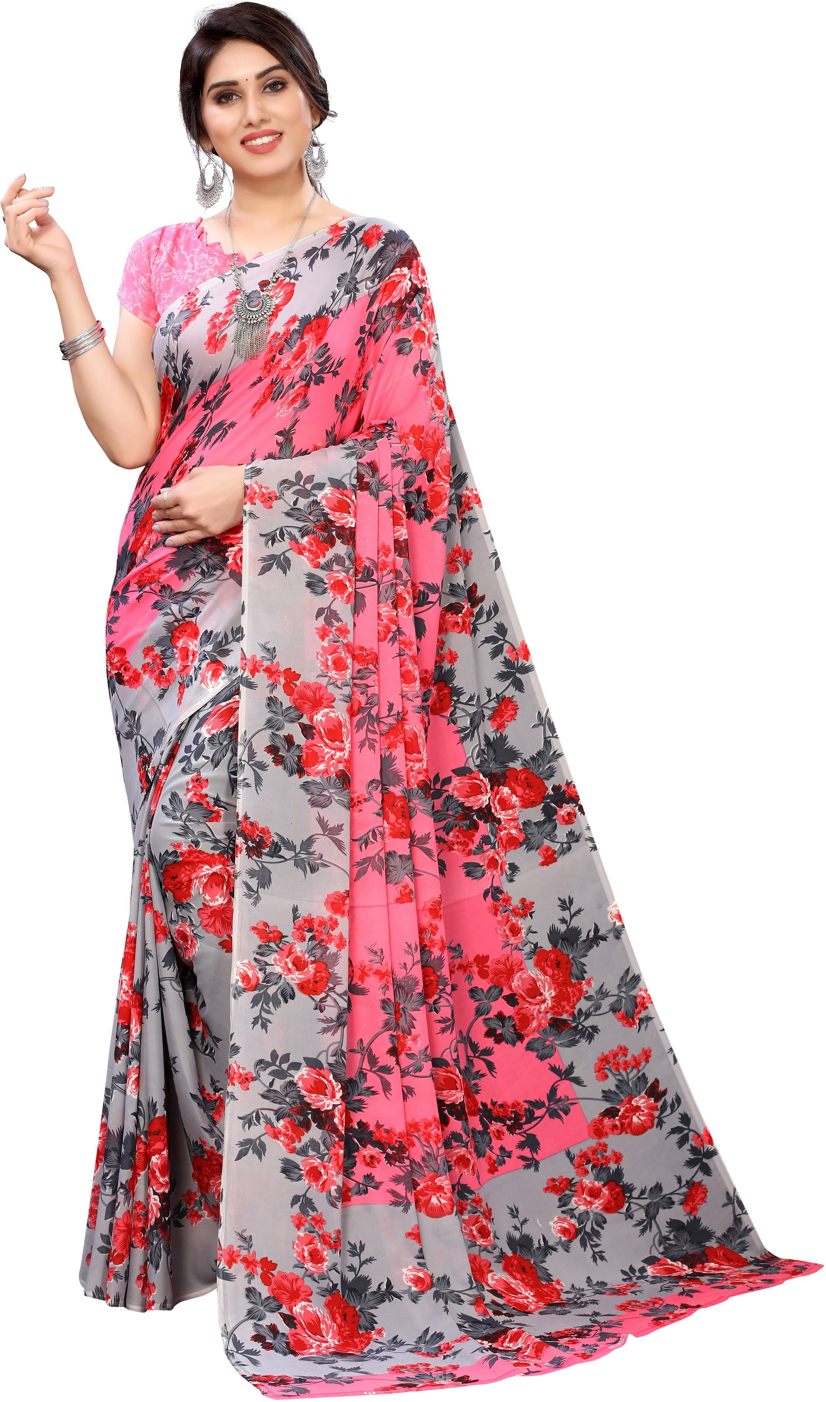     			Suali Art Silk Printed Saree With Unstitched Blouse Piece ( Pink )