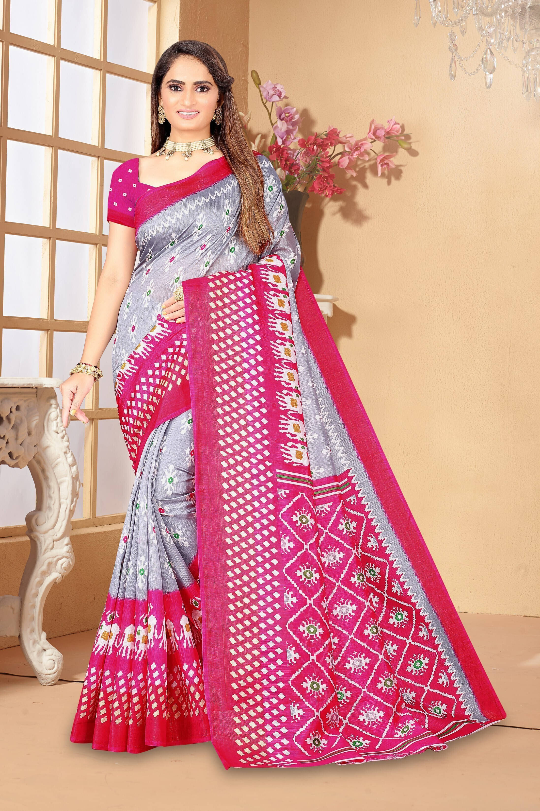 Suali Art Silk Printed Saree With Unstitched Blouse Piece ( Grey ) Suali Art Silk Printed Saree With Unstitched Blouse Piece ( Grey )