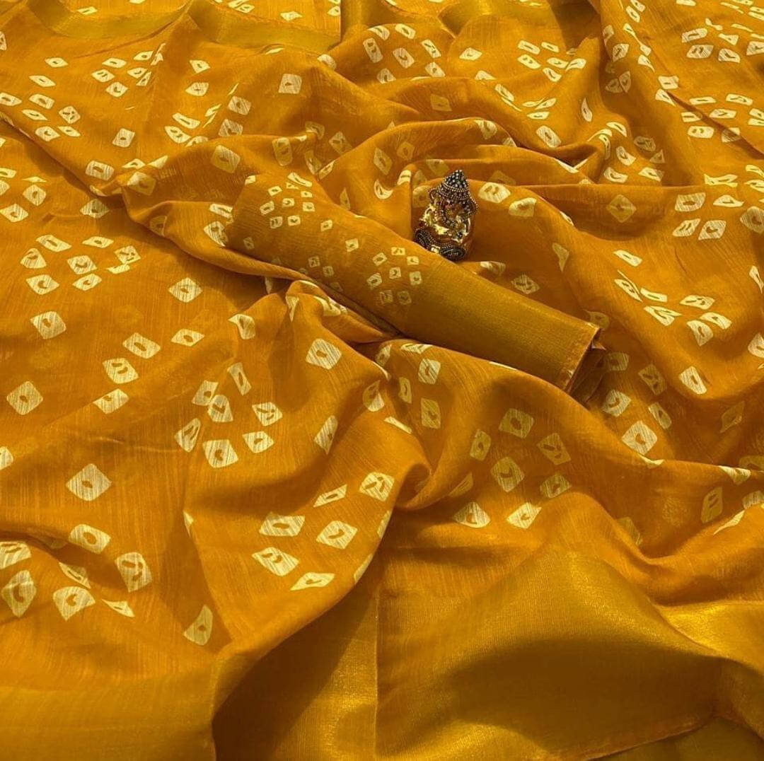     			Suali Art Silk Printed Saree With Unstitched Blouse Piece ( Yellow )