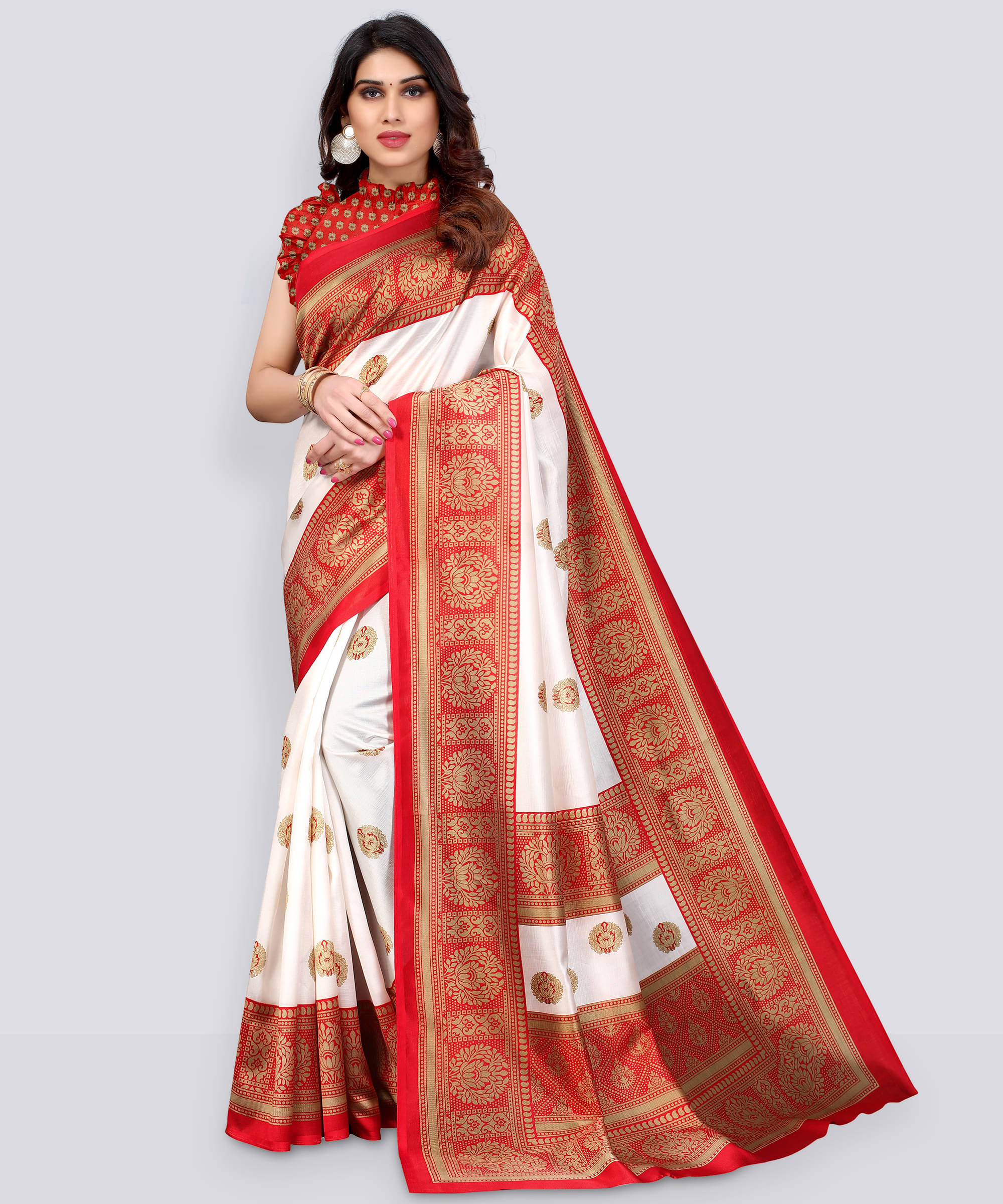     			Suali Art Silk Printed Saree With Unstitched Blouse Piece ( Red )