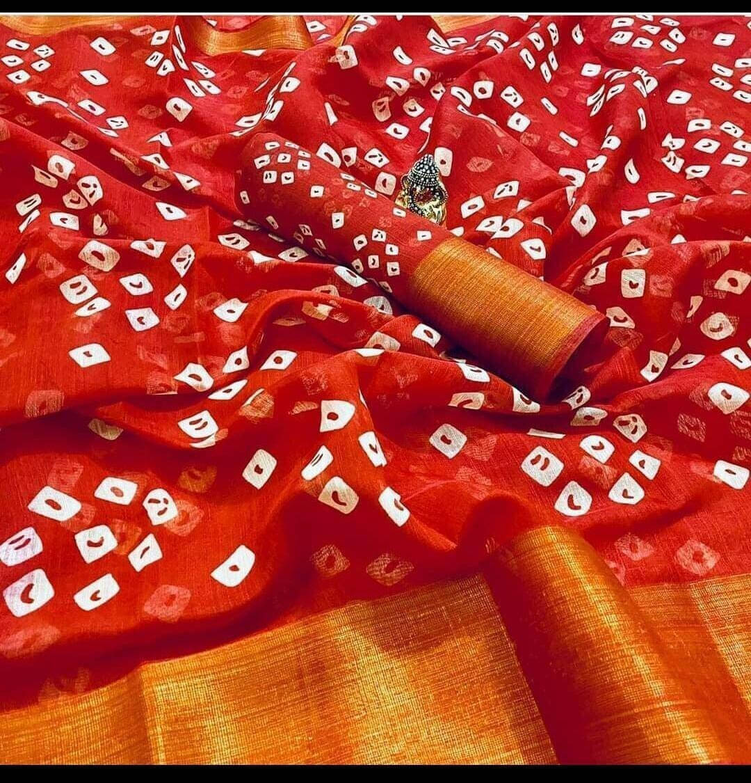     			Suali Art Silk Printed Saree With Unstitched Blouse Piece ( Orange )