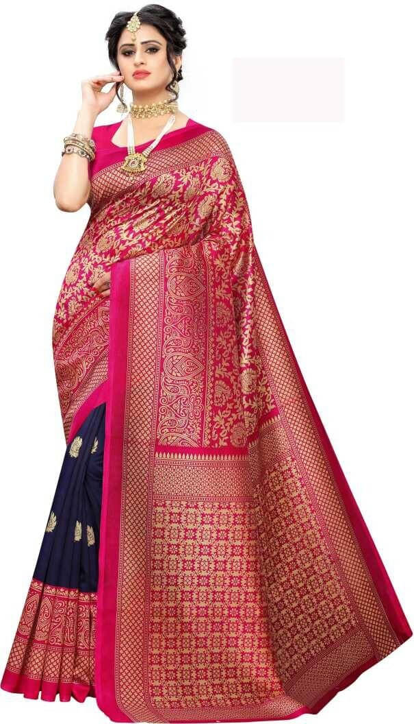 Suali Art Silk Printed Saree With Unstitched Blouse Piece ( Pink )     			Suali Art Silk Printed Saree With Unstitched Blouse Piece ( Pink )