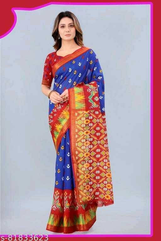     			Suali Art Silk Printed Saree With Unstitched Blouse Piece ( Blue )