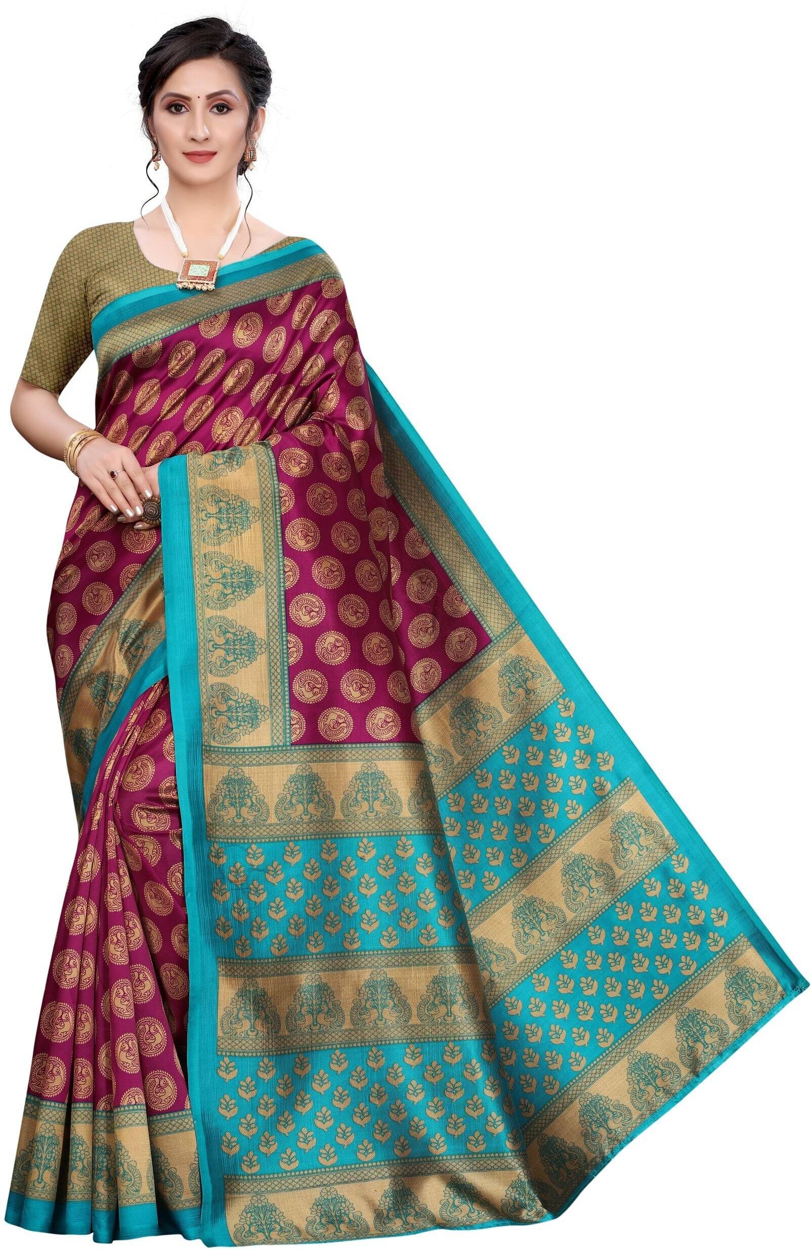     			Suali Art Silk Printed Saree With Unstitched Blouse Piece ( Multicolor )