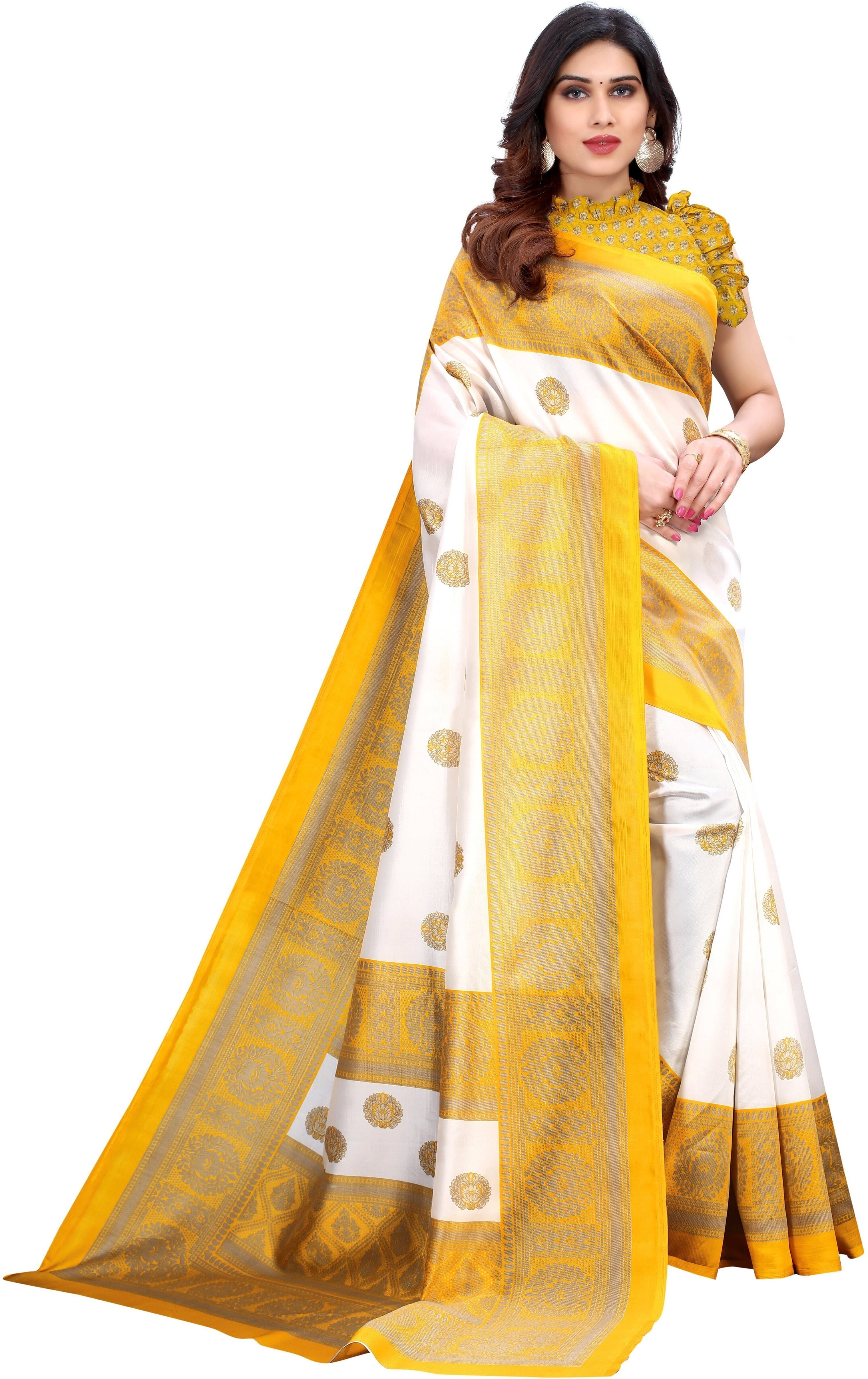     			Suali Art Silk Self Design Saree With Unstitched Blouse Piece ( White )