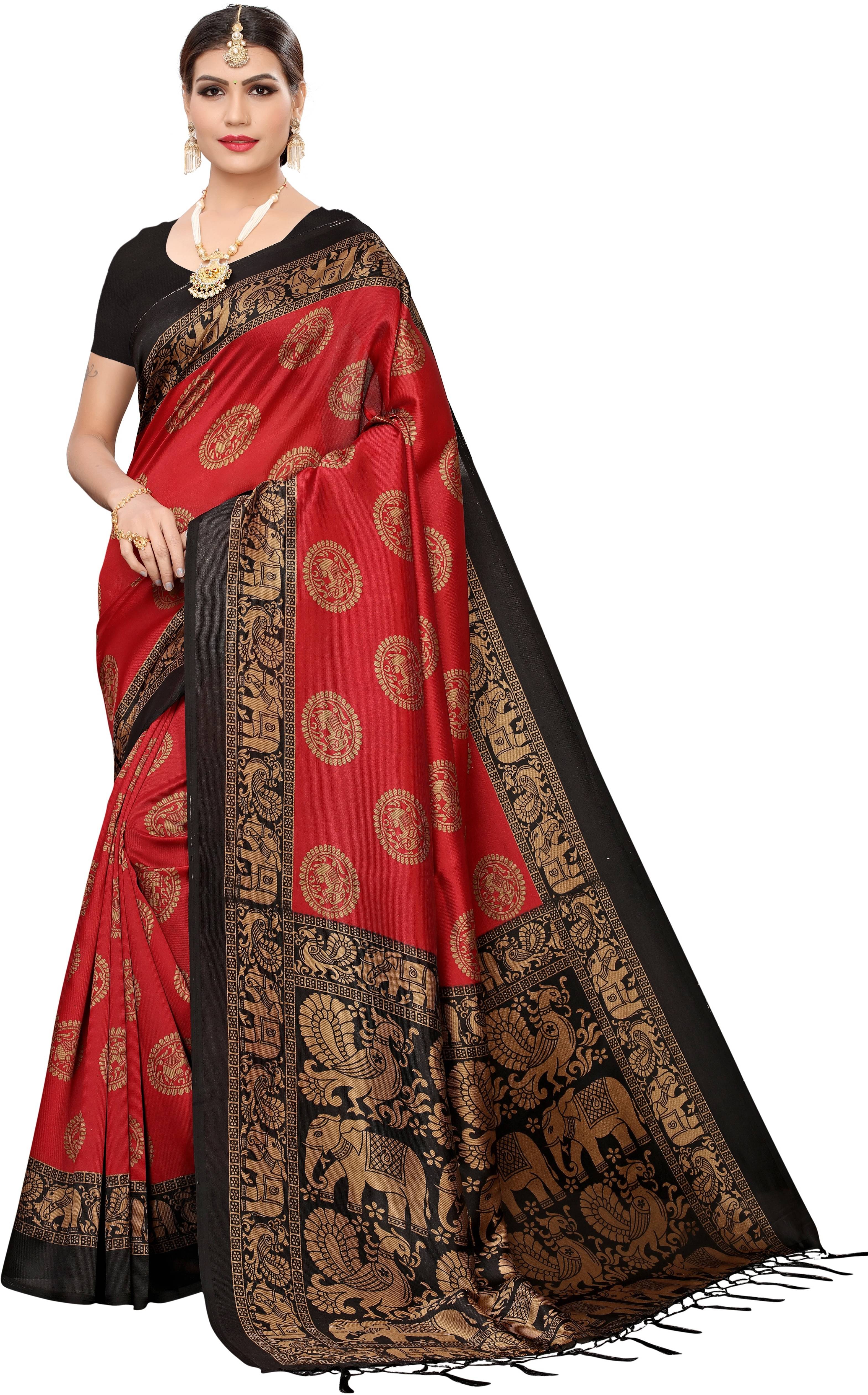     			Suali Art Silk Self Design Saree With Unstitched Blouse Piece ( Red )
