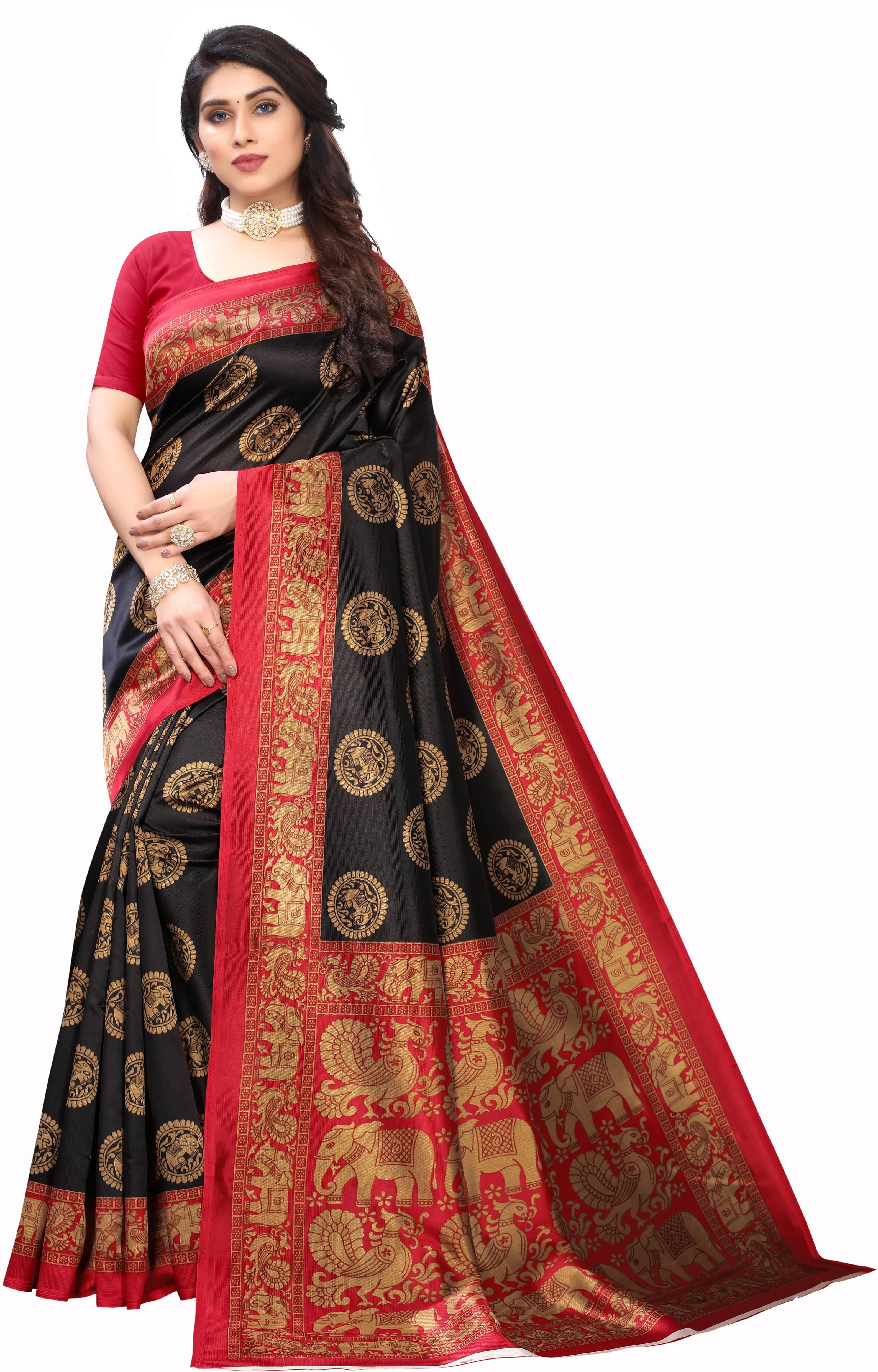 Suali Art Silk Self Design Saree With Unstitched Blouse Piece ( Black ) Suali Art Silk Self Design Saree With Unstitched Blouse Piece ( Black )
