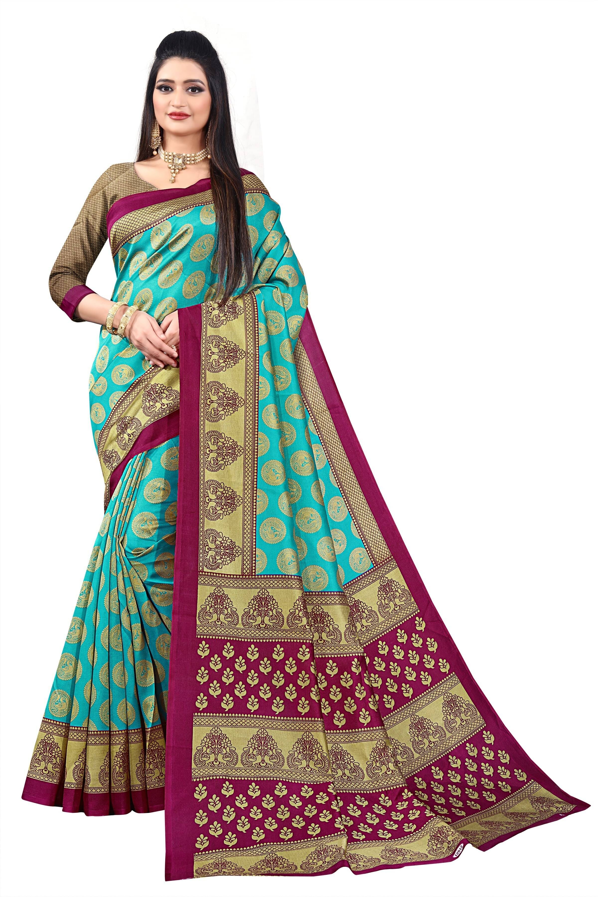     			Suali Art Silk Solid Saree With Unstitched Blouse Piece ( Blue )