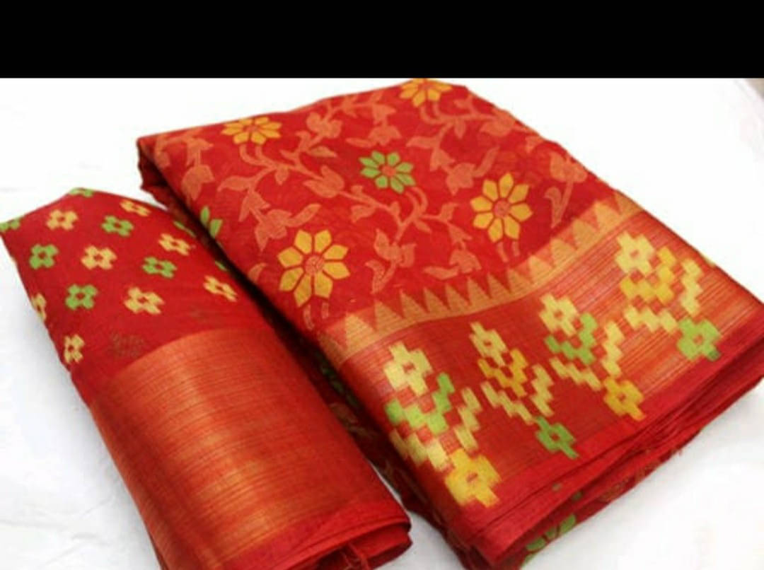     			Suali Brasso Printed Saree With Unstitched Blouse Piece ( Red )