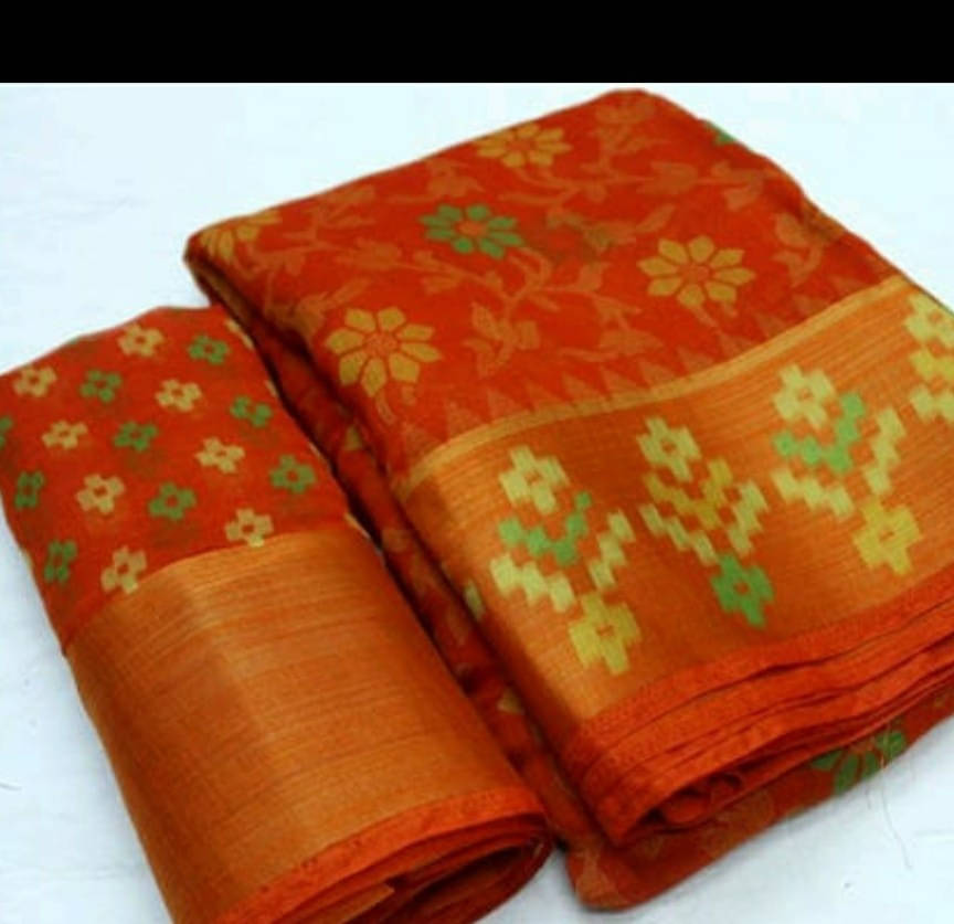     			Suali Brasso Printed Saree With Unstitched Blouse Piece ( Orange )