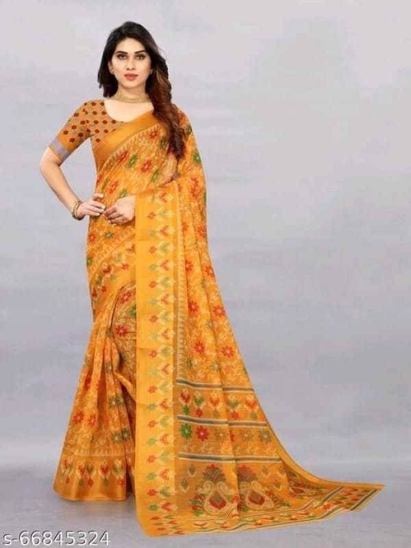 Suali Brasso Solid Saree With Unstitched Blouse Piece ( Yellow ) Suali Brasso Solid Saree With Unstitched Blouse Piece ( Yellow )