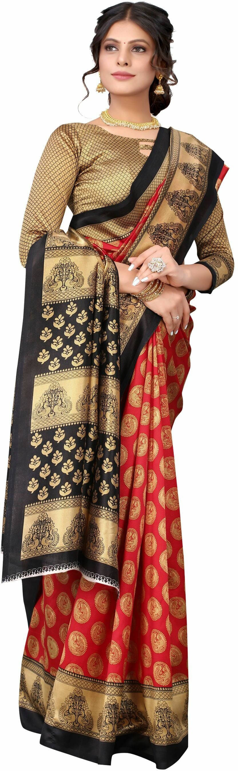 Suali Chiffon Printed Saree With Unstitched Blouse Piece ( Red ) Suali Chiffon Printed Saree With Unstitched Blouse Piece ( Red )