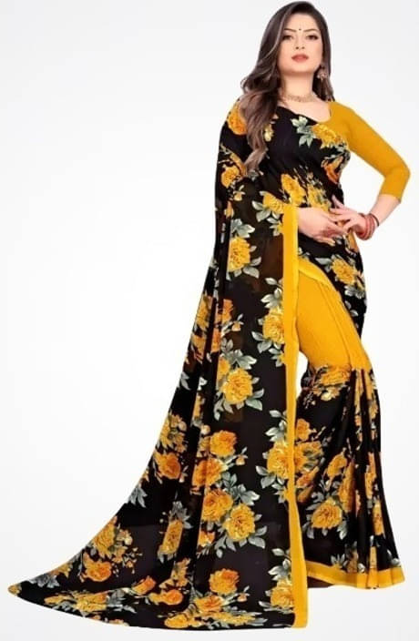     			Suali Cotton Blend Printed Saree With Unstitched Blouse Piece ( Yellow )