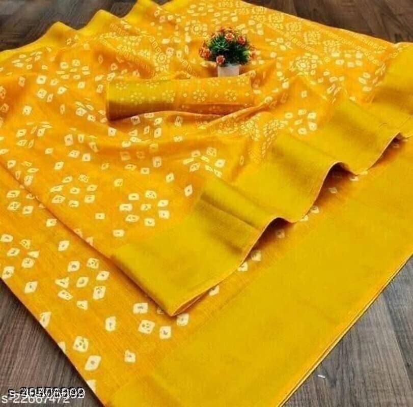     			Suali Cotton Blend Printed Saree With Unstitched Blouse Piece ( Yellow )