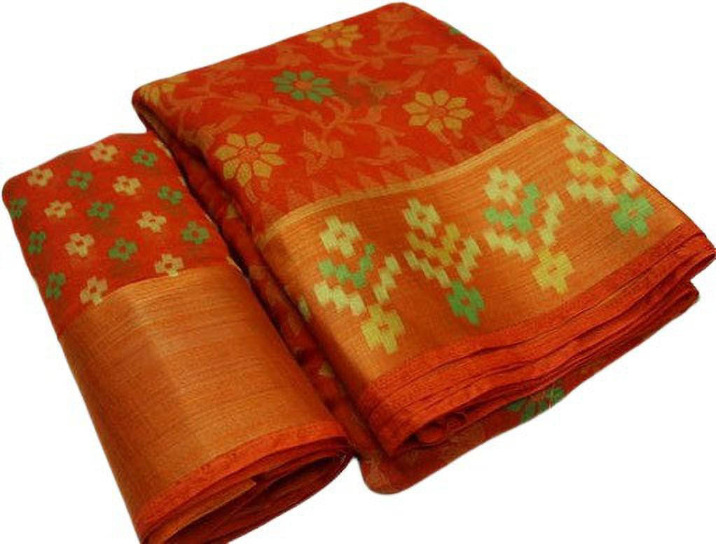     			Suali Cotton Blend Printed Saree With Unstitched Blouse Piece ( Yellow )