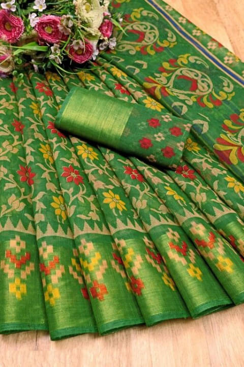 Suali Cotton Blend Printed Saree With Unstitched Blouse Piece ( Multicolor ) Suali Cotton Blend Printed Saree With Unstitched Blouse Piece ( Multicolor )