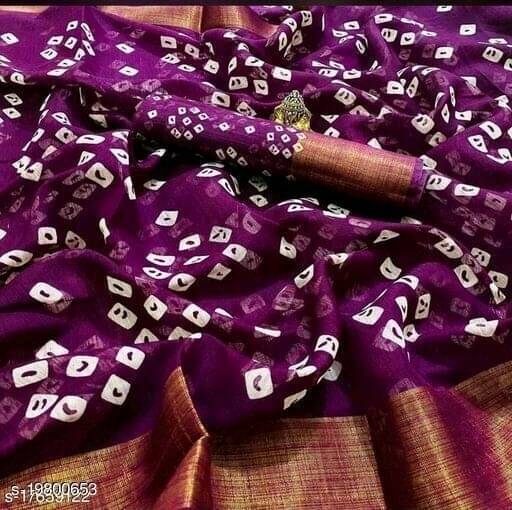     			Suali Cotton Blend Printed Saree With Unstitched Blouse Piece ( Purple )