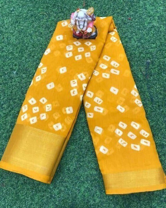     			Suali Cotton Blend Printed Saree With Unstitched Blouse Piece ( Yellow )