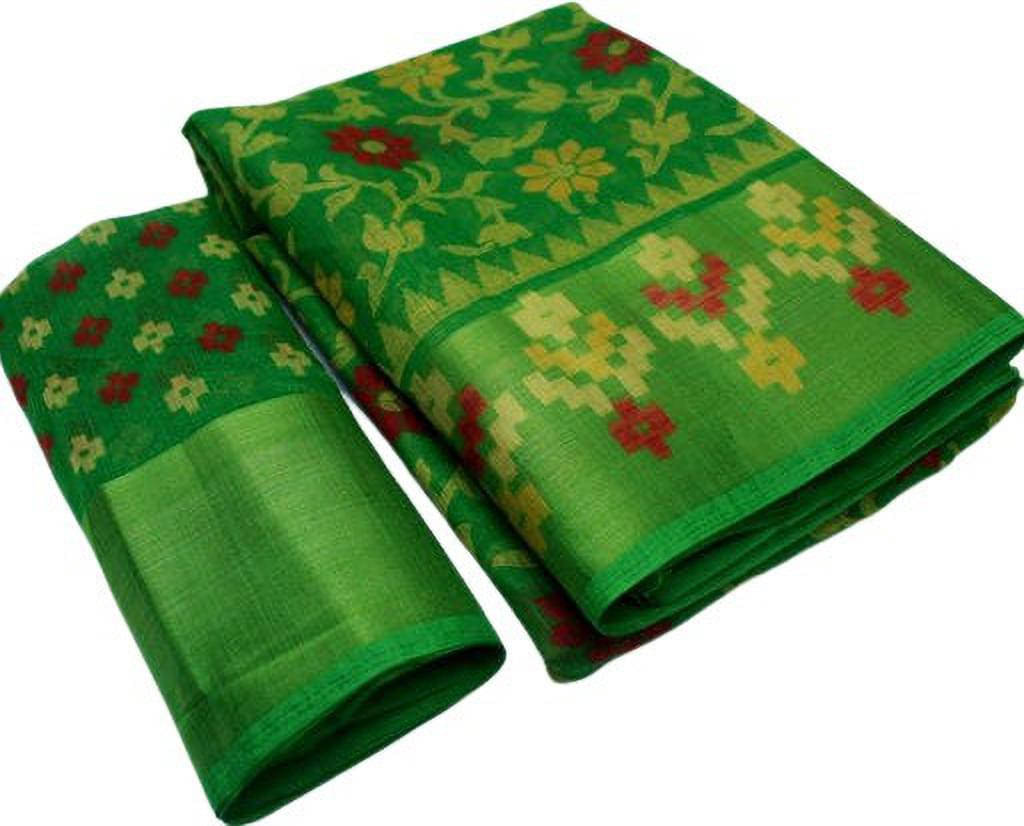     			Suali Cotton Blend Printed Saree With Unstitched Blouse Piece ( Yellow )