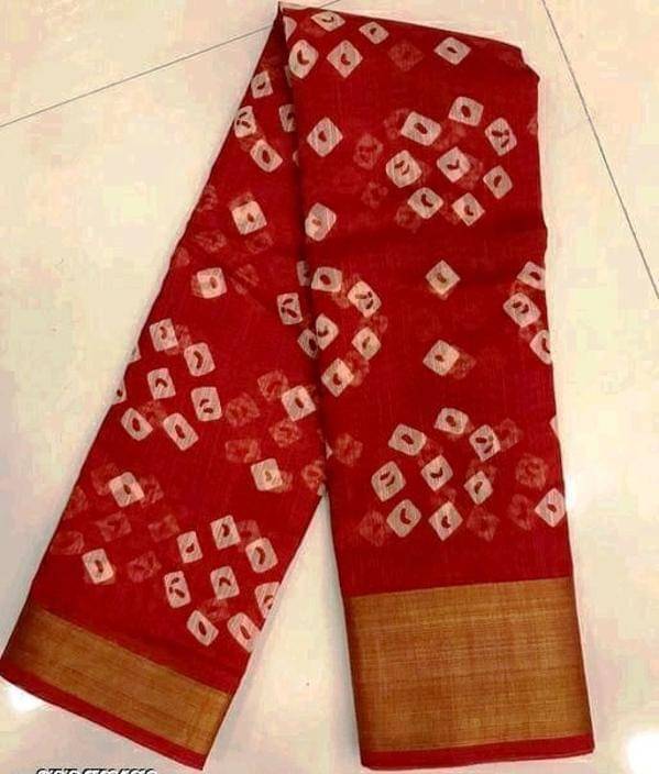     			Suali Cotton Blend Printed Saree With Unstitched Blouse Piece ( Red )