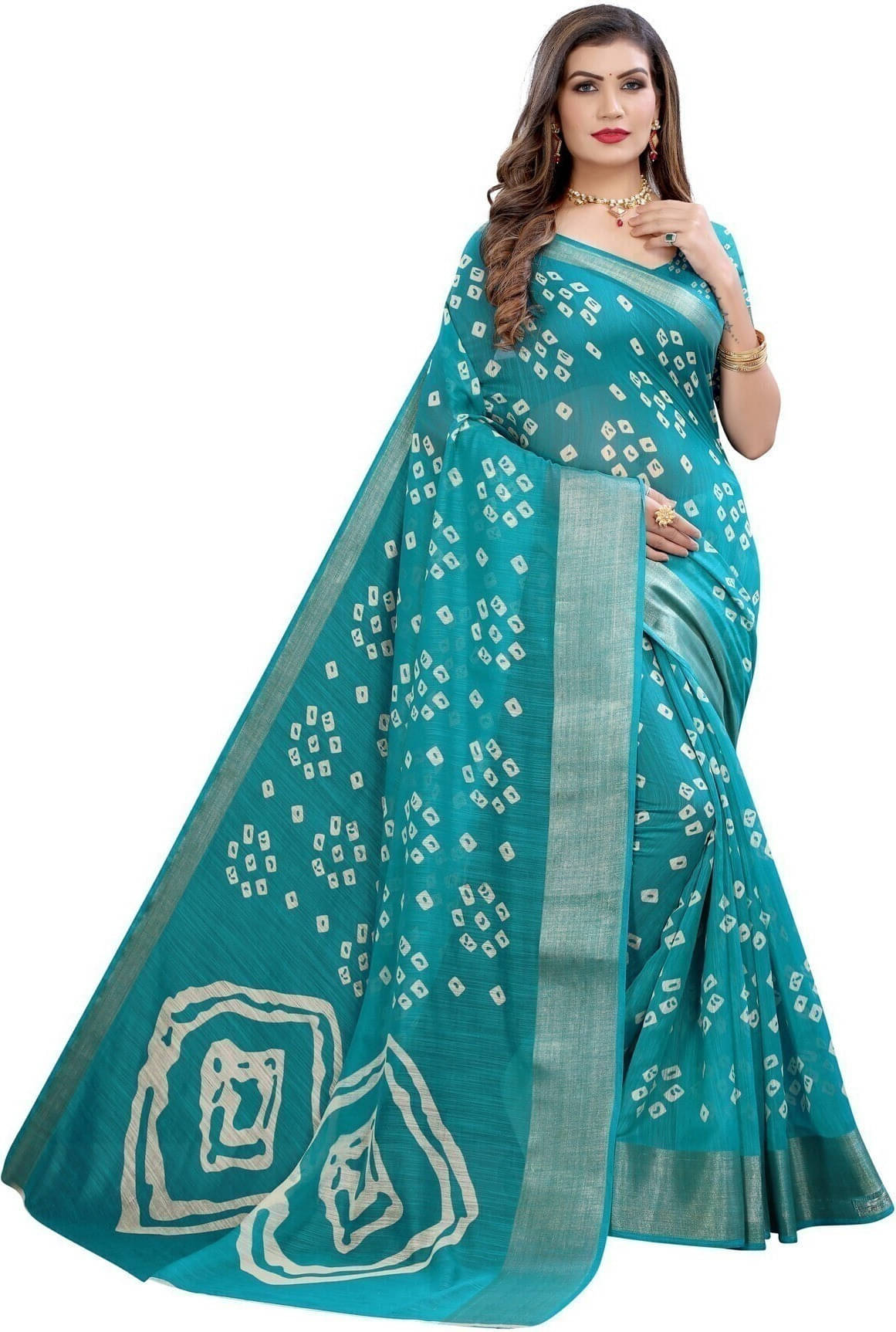     			Suali Cotton Blend Printed Saree With Unstitched Blouse Piece ( Light Blue )
