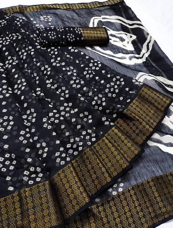     			Suali Cotton Blend Printed Saree With Unstitched Blouse Piece ( Multicolor )