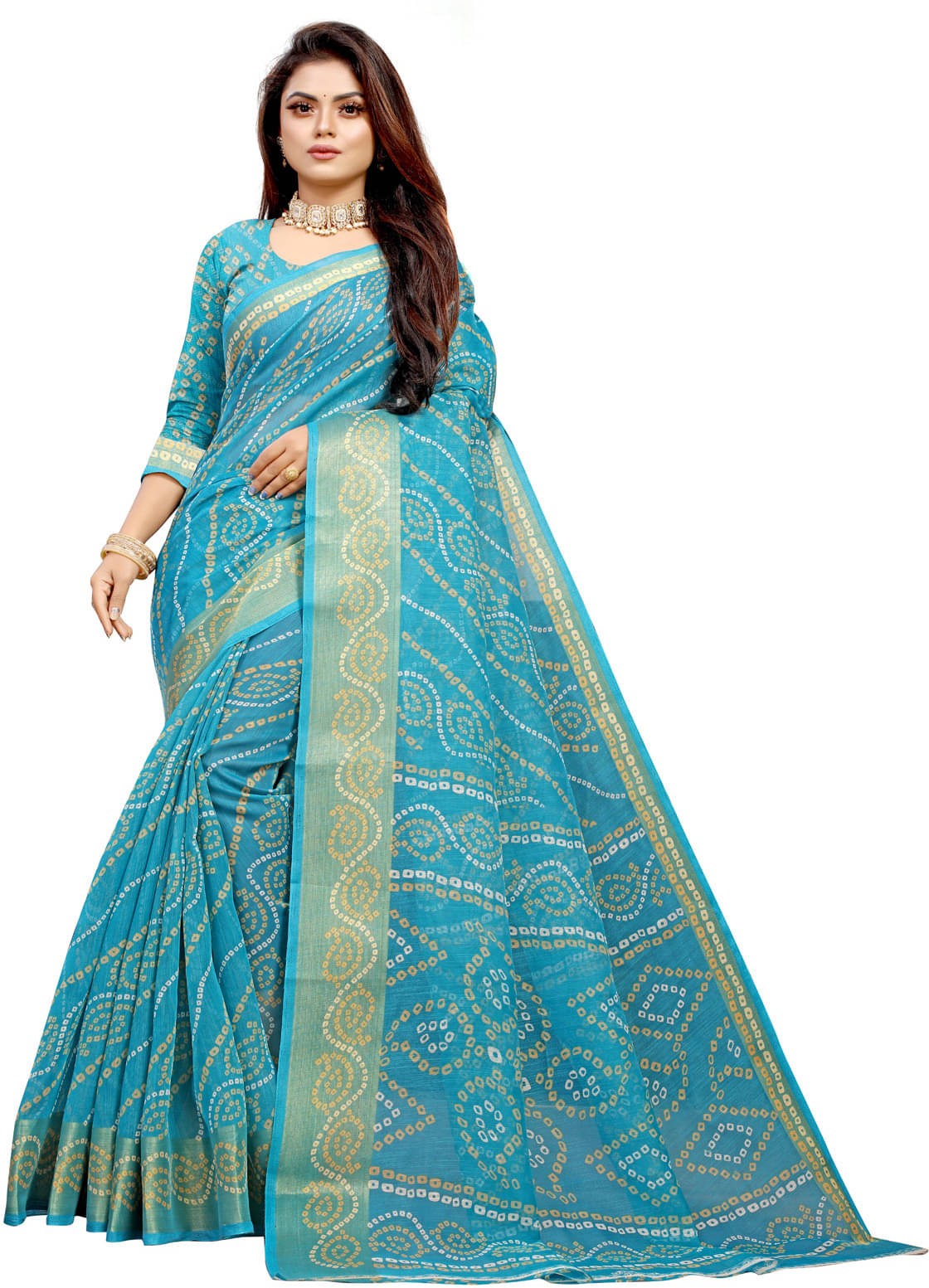 Suali Cotton Blend Printed Saree With Unstitched Blouse Piece ( Blue ) Suali Cotton Blend Printed Saree With Unstitched Blouse Piece ( Blue )