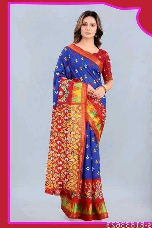 Suali Cotton Blend Printed Saree With Unstitched Blouse Piece ( Blue ) Suali Cotton Blend Printed Saree With Unstitched Blouse Piece ( Blue )