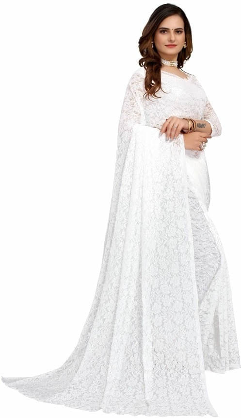 Suali Cotton Blend Printed Saree With Unstitched Blouse Piece ( White ) Suali Cotton Blend Printed Saree With Unstitched Blouse Piece ( White )