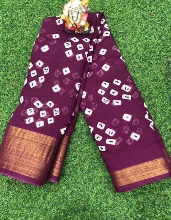     			Suali Cotton Blend Printed Saree With Unstitched Blouse Piece ( Purple )