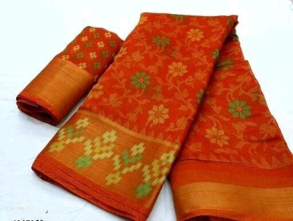    			Suali Cotton Blend Printed Saree With Unstitched Blouse Piece ( Multicolor )