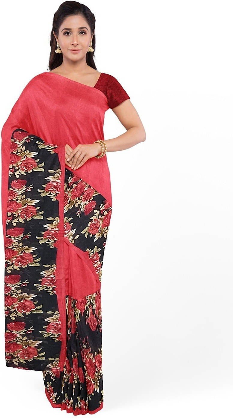 Suali Cotton Blend Printed Saree With Unstitched Blouse Piece ( Red ) Suali Cotton Blend Printed Saree With Unstitched Blouse Piece ( Red )