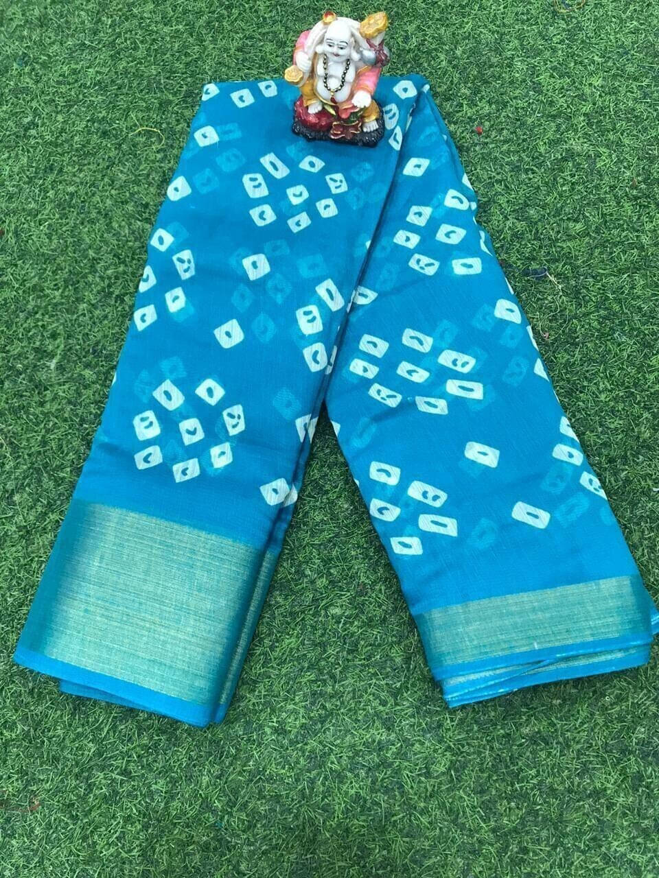     			Suali Cotton Blend Printed Saree With Unstitched Blouse Piece ( Light Blue )