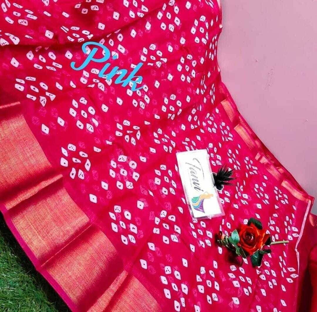     			Suali Cotton Blend Printed Saree With Unstitched Blouse Piece ( Pink )