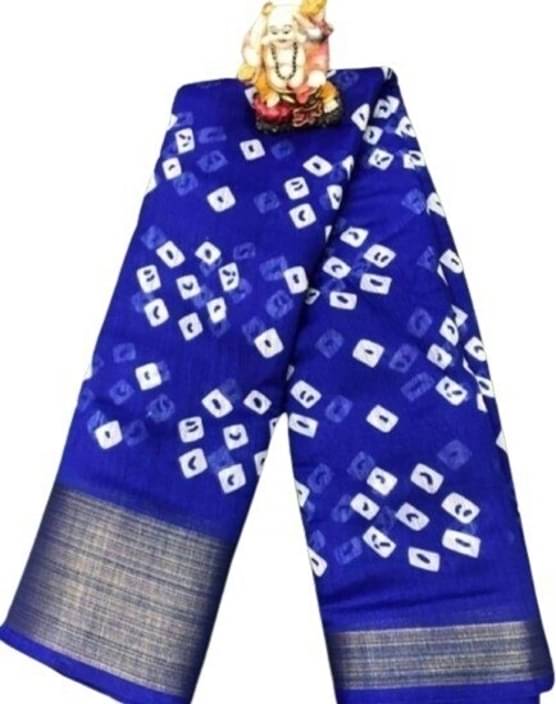     			Suali Cotton Blend Printed Saree With Unstitched Blouse Piece ( Blue )