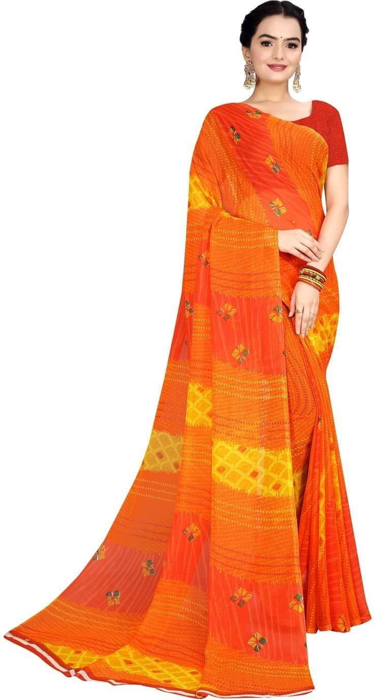 Suali Cotton Blend Printed Saree With Unstitched Blouse Piece ( Orange ) Suali Cotton Blend Printed Saree With Unstitched Blouse Piece ( Orange )
