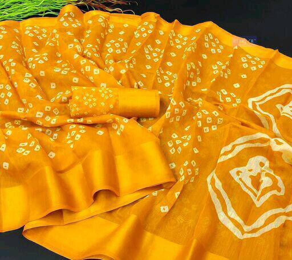    			Suali Cotton Blend Printed Saree With Unstitched Blouse Piece ( Yellow )