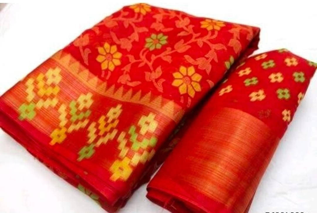     			Suali Cotton Blend Printed Saree With Unstitched Blouse Piece ( Red )