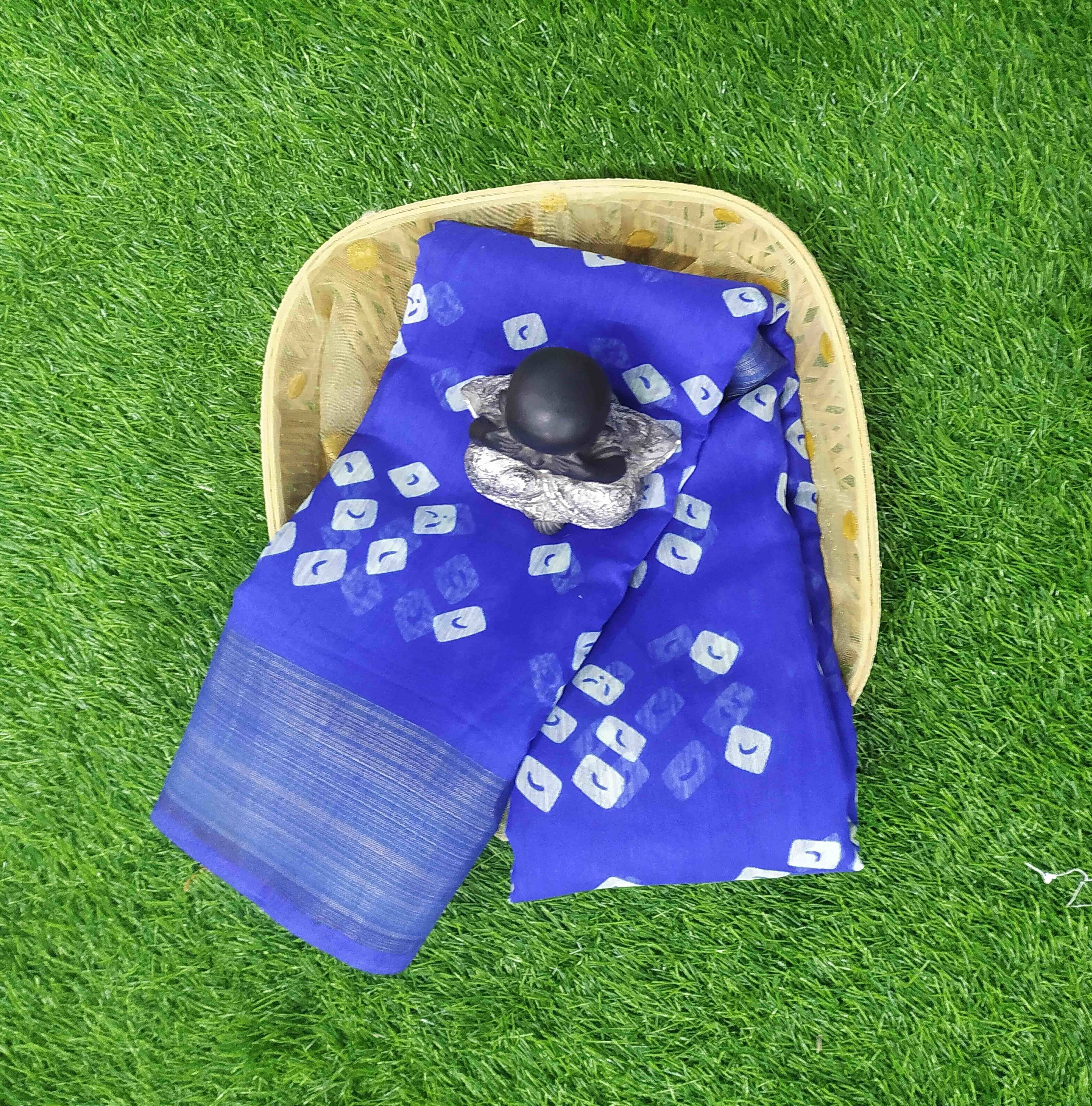     			Suali Cotton Blend Printed Saree With Unstitched Blouse Piece ( Blue )