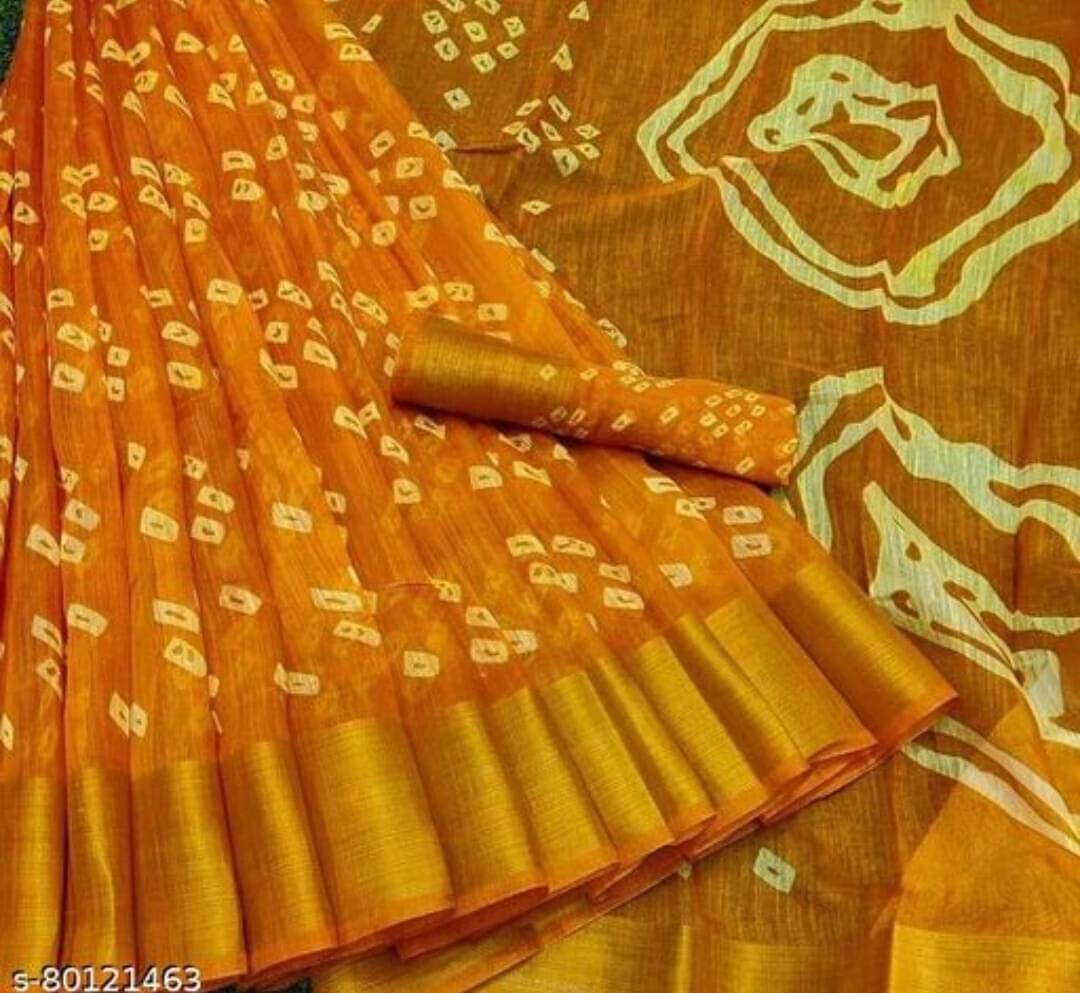     			Suali Cotton Blend Printed Saree With Unstitched Blouse Piece ( Yellow )