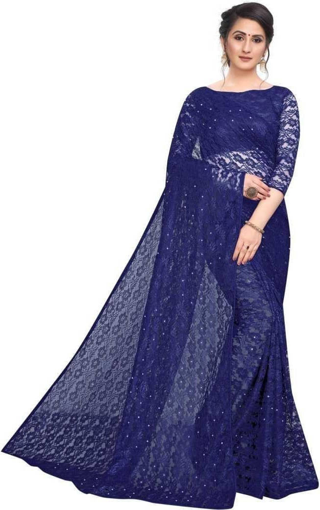     			Suali Cotton Blend Printed Saree With Unstitched Blouse Piece ( Blue )
