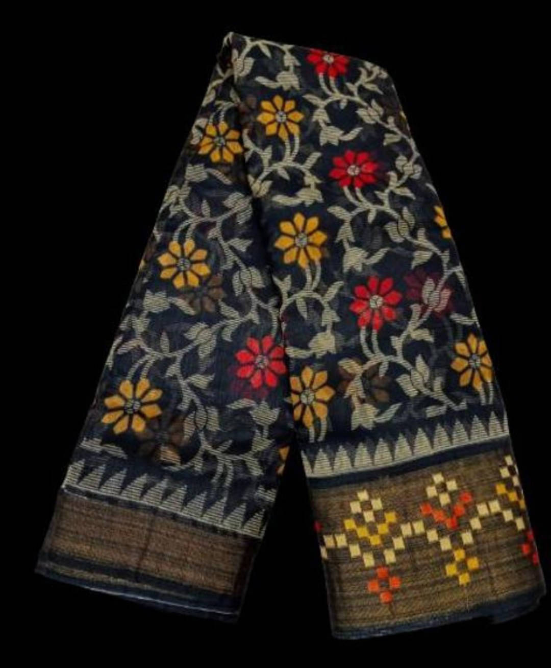     			Suali Cotton Blend Printed Saree With Unstitched Blouse Piece ( Black )